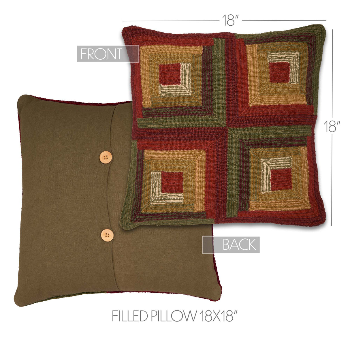 Tea Cabin Log Cabin Hooked Pillow 18x18