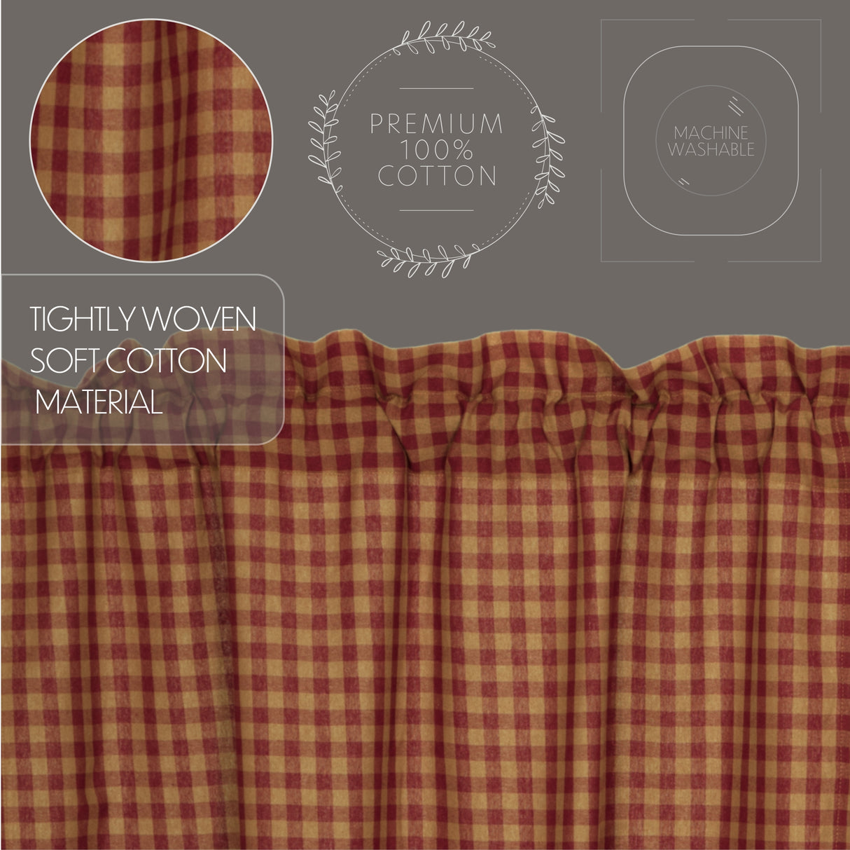 Burgundy Check Curtain Set