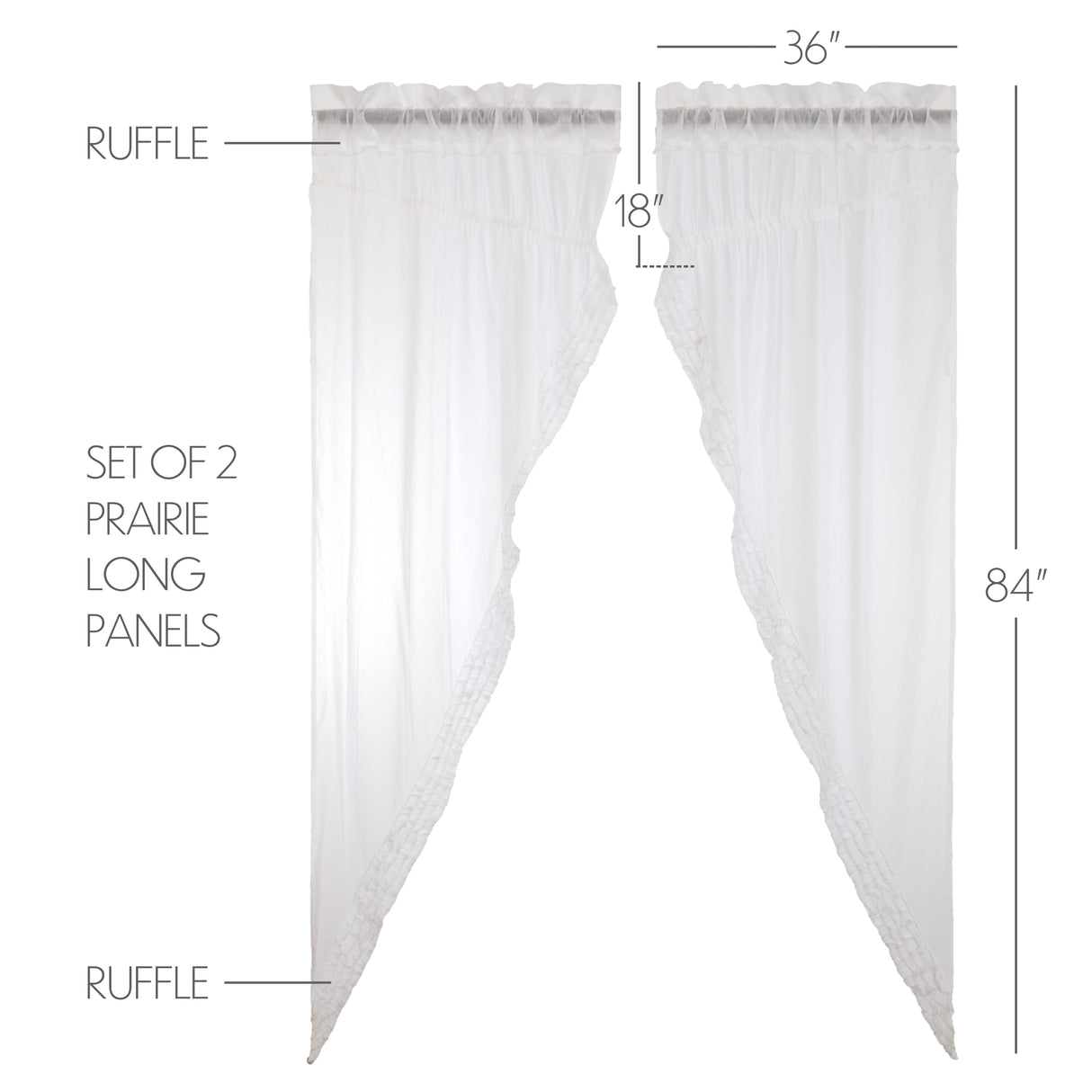 White Ruffled Sheer Prairie Long Panel Set of 2 84x36x18