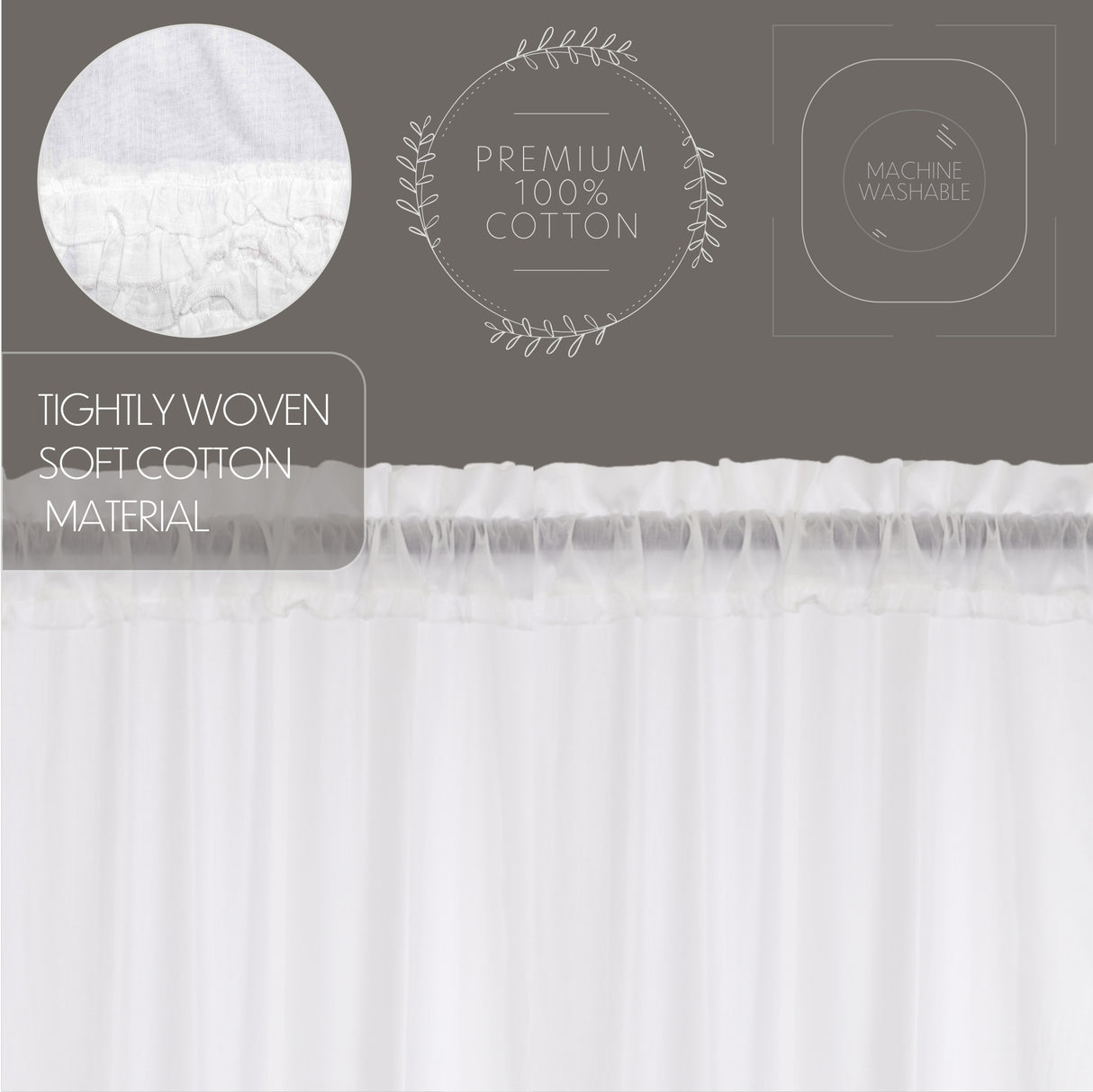 White Ruffled Sheer Prairie Long Panel Set of 2 84x36x18