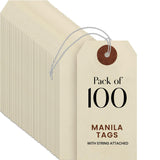 9pt Creme Manila Tag w/ String Set of 100 Size #3