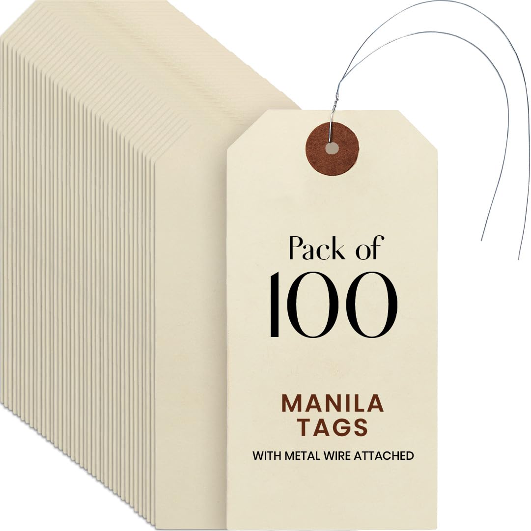 9pt Creme Manila Tag w/ Wire Hanger Set of 100 Size #5