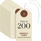 9pt Creme Manila Tag w/ Wire Hanger Set of 200 Size #1