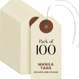 9pt Creme Manila Tag w/ Wire Hanger Set of 100 Size #1