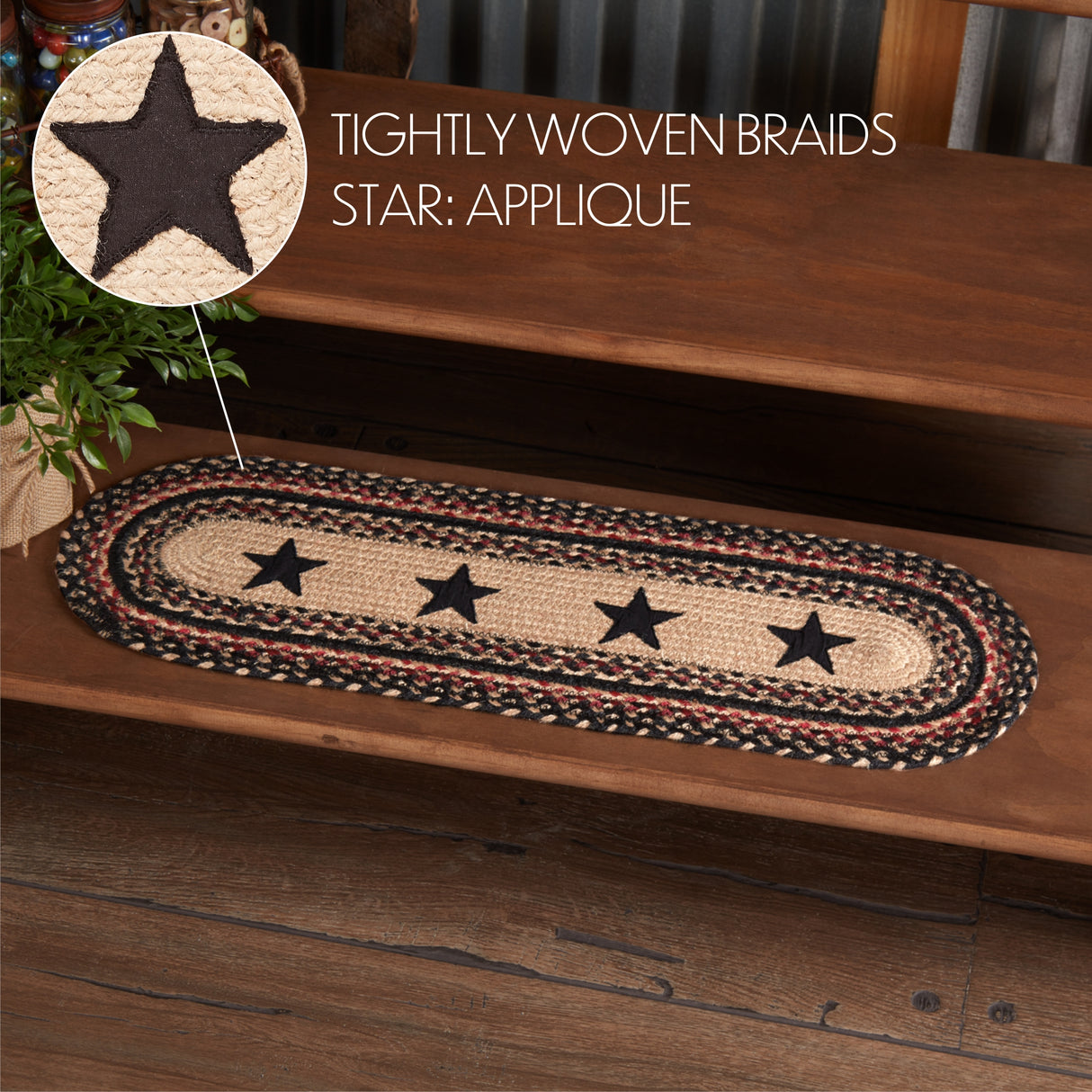 Colonial Star Jute Stair Tread Oval Latex 8.5x27, Set of 7