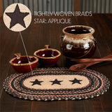 Primitive Colonial Star Table Placemat, Tan Black Red, Jute Blend, Oval, 12x18 Inches, 8 Pack 8 Pack