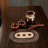 Primitive Colonial Star Table Placemat, Tan Black Red, Jute Blend, Oval, 12x18 Inches, 8 Pack 8 Pack