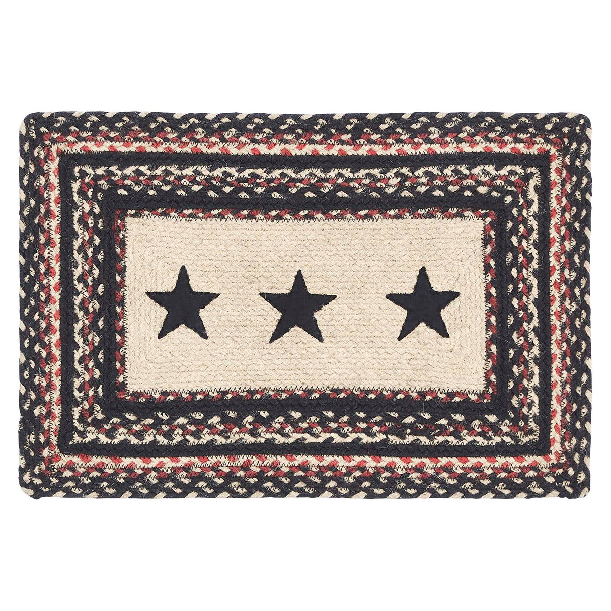 Primitive Colonial Star Table Placemat, Tan Black Red, Jute Blend, Rectangle, 12x18 Inches, 12 Pack 12 Pack