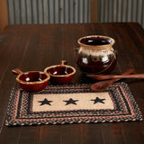 Primitive Colonial Star Table Placemat, Tan Black Red, Jute Blend, Rectangle, 12x18 Inches, 8 Pack 8 Pack