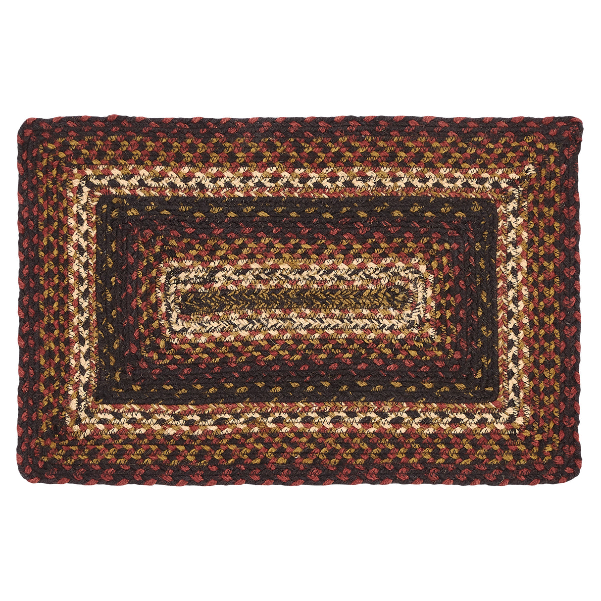 Country Beckham Table Placemat, Red Black Tan, Jute Blend, Rectangle, 12x18 Inches, 2 Pack