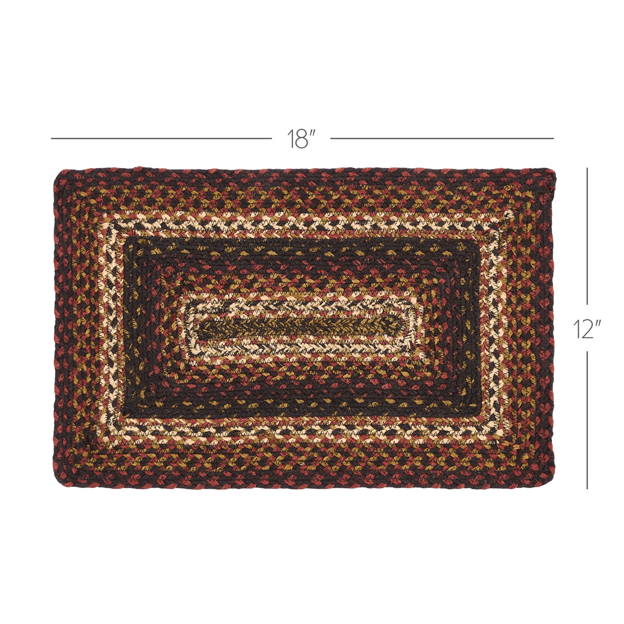 Country Beckham Table Placemat, Red Black Tan, Jute Blend, Rectangle, 12x18 Inches, 4 Pack 4 Pack