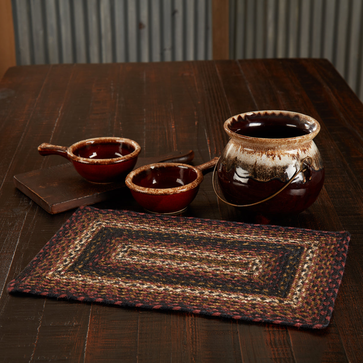 Country Beckham Table Placemat, Red Black Tan, Jute Blend, Rectangle, 12x18 Inches, 8 Pack 8 Pack
