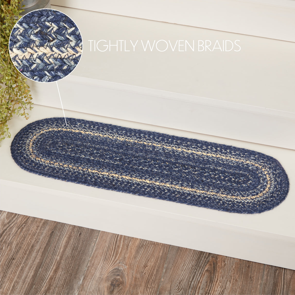 Great Falls Blue Jute Stair Tread Oval Latex 8.5x27, Set of 7
