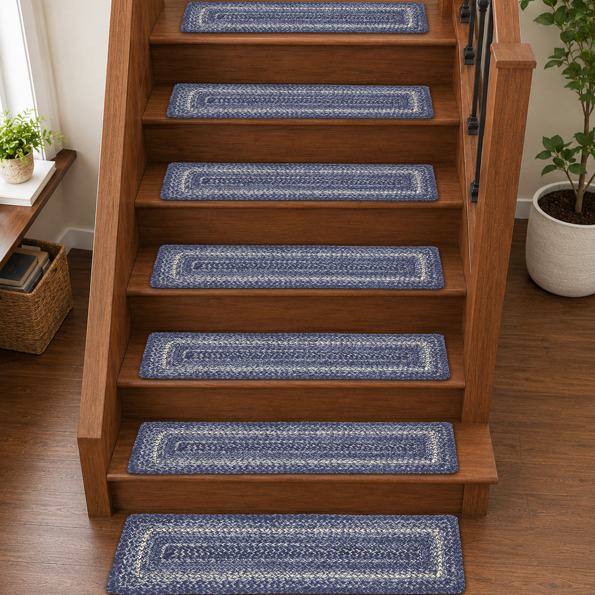 Great Falls Blue Jute Stair Tread Rect Latex 8.5x27, Set of 7