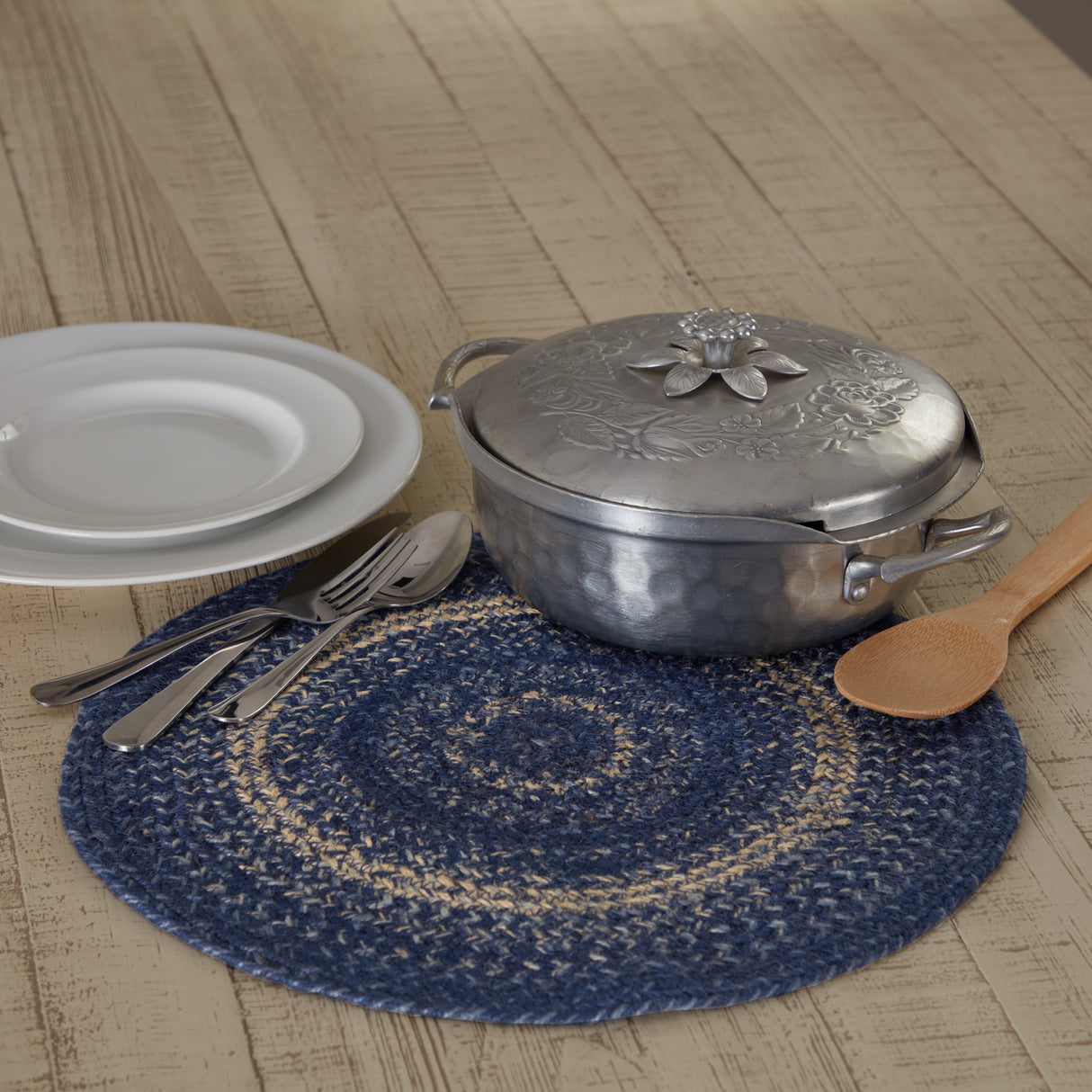 Great Falls Blue Jute Trivet 15, Set of 3