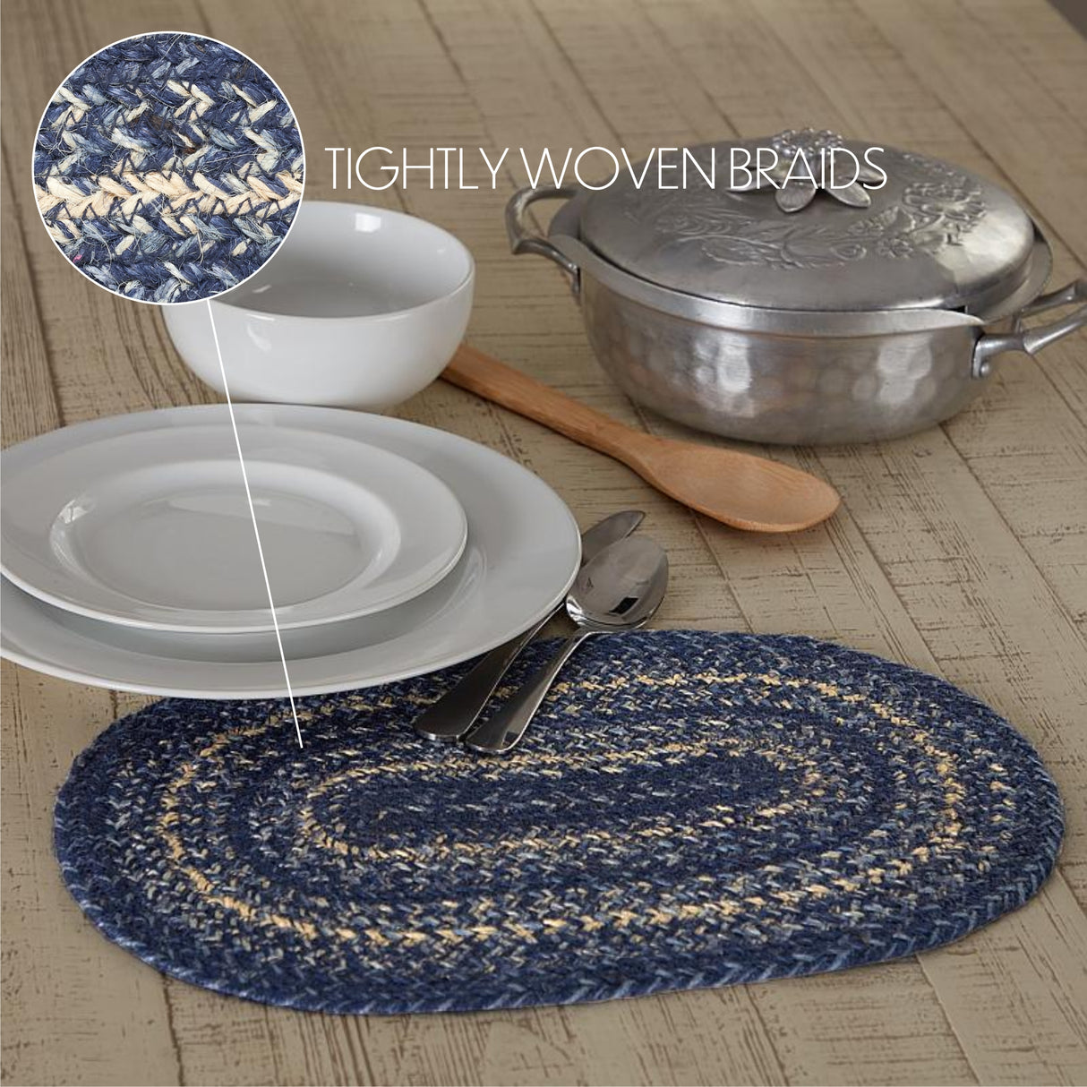 Farmhouse Great Falls Blue Table Placemat, Blue White, Jute Blend, Oval, 10x15 Inches, 12 Pack 12 Pack