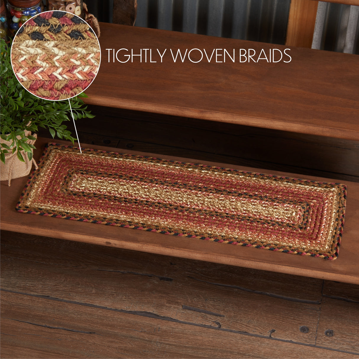 Ginger Spice Jute Stair Tread Rect Latex 8.5x27, Set of 7
