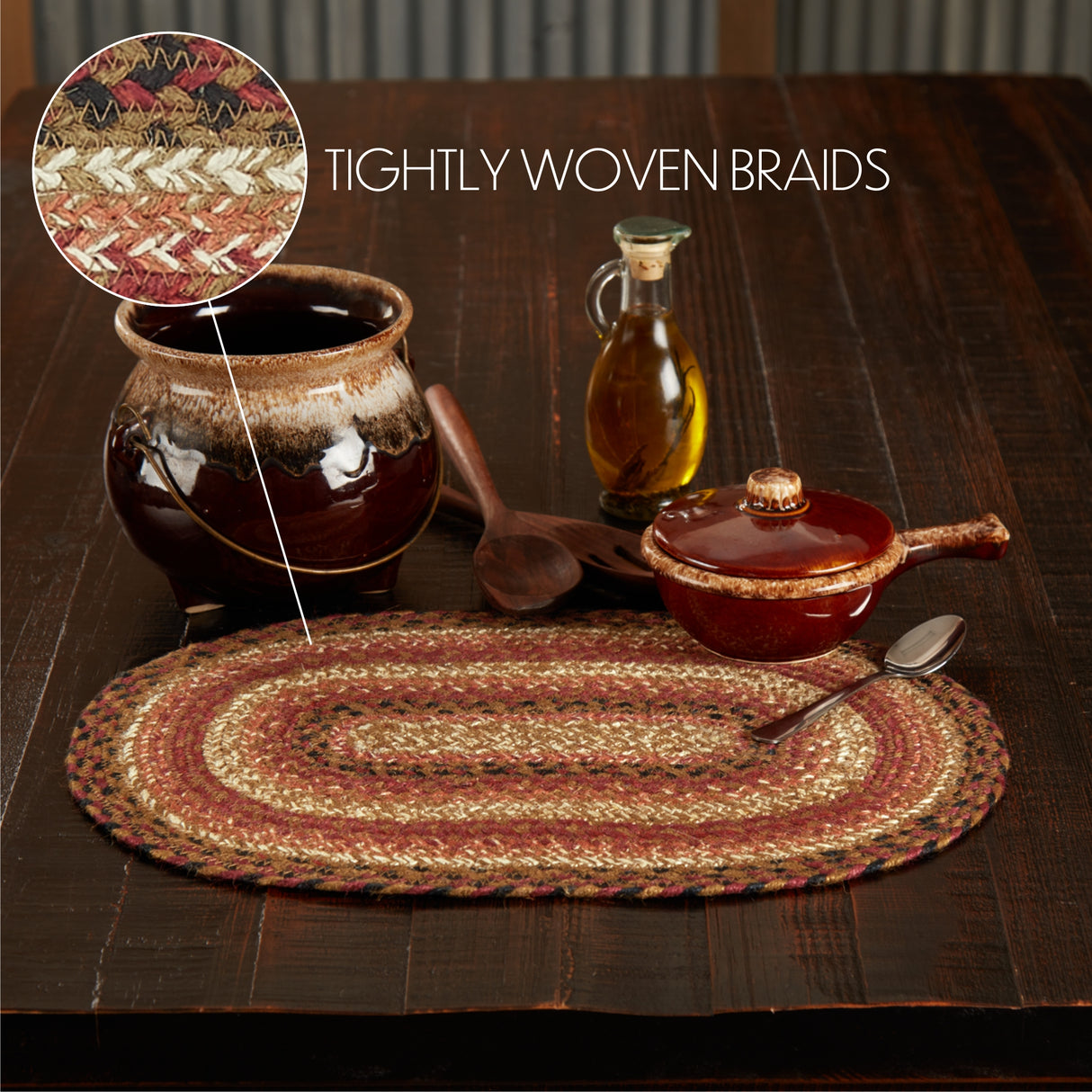 Ginger Spice Table Placemat, Orange Red Natural, Jute Blend, Oval, 12x18 Inches, 2 Pack