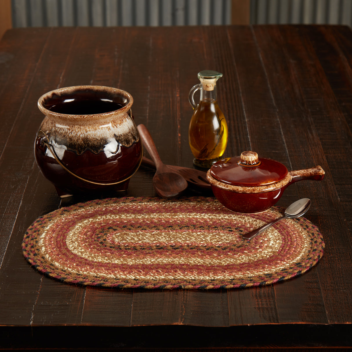 Ginger Spice Table Placemat, Orange Red Natural, Jute Blend, Oval, 12x18 Inches, 4 Pack 4 Pack