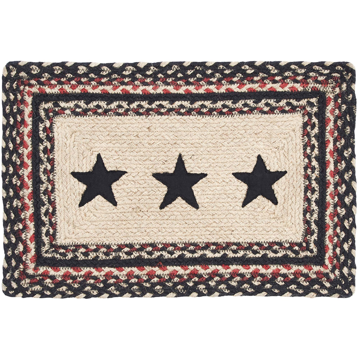 Primitive Colonial Star Table Placemat, Tan Black Red, Jute Blend, Rectangle, 10x15 Inches, 12 Pack 12 Pack