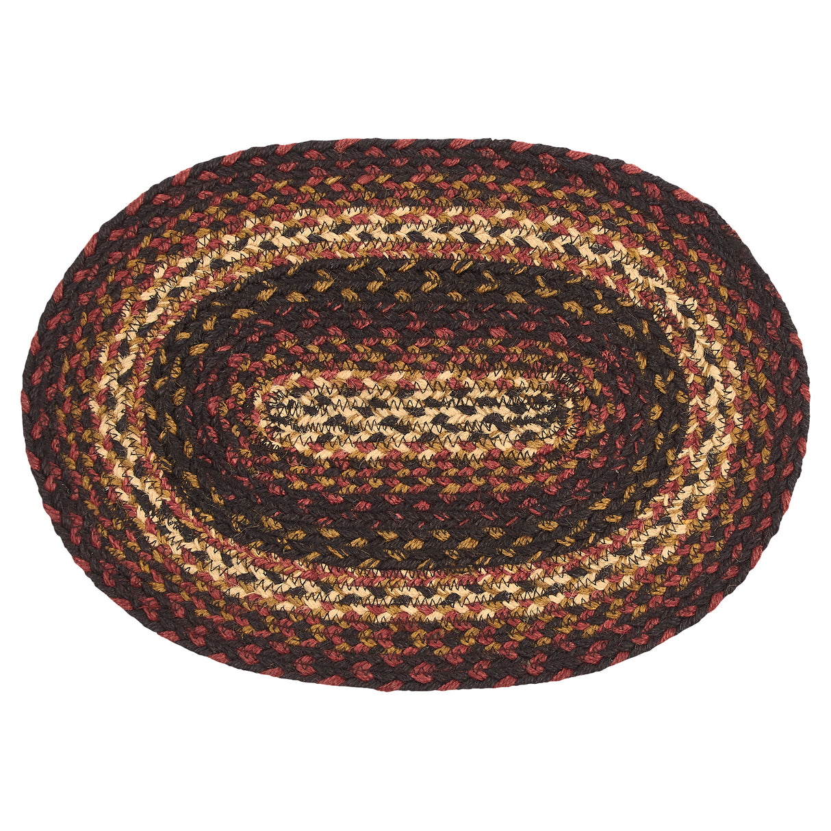 Country Beckham Placemat, Red Black Tan, Jute Blend, Oval, 10x15 Inches, 8 Pack 8 Pack