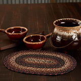 Country Beckham Placemat, Red Black Tan, Jute Blend, Oval, 10x15 Inches, 2 Pack