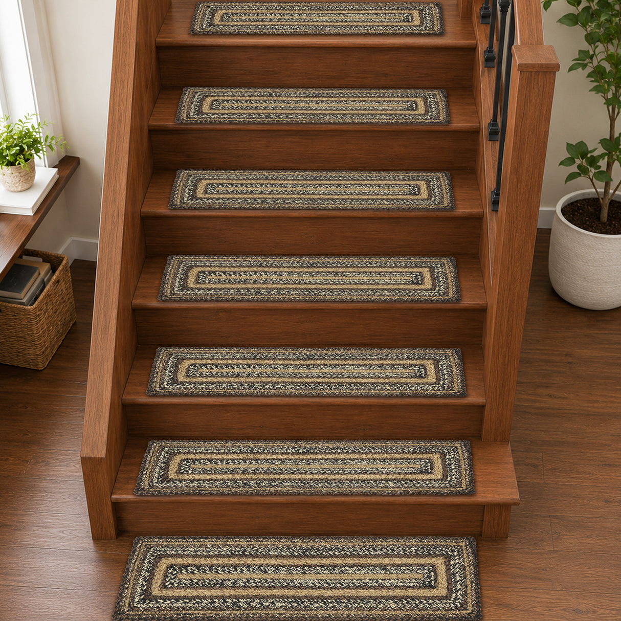 Espresso Jute Stair Tread Rect Latex 8.5x27, Set of 7