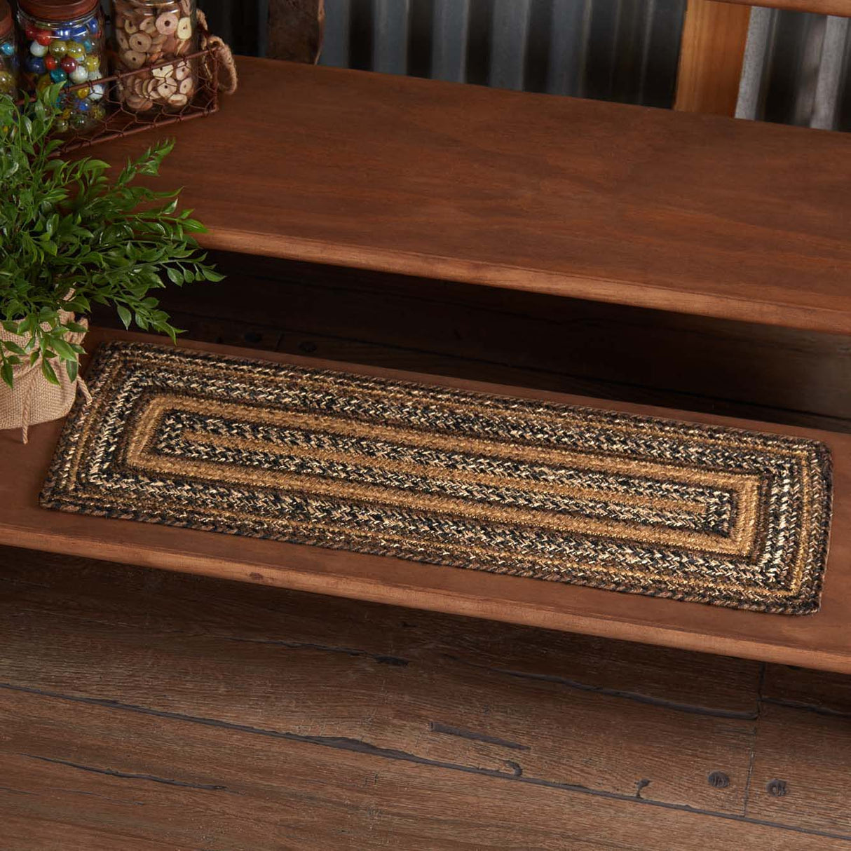 Espresso Jute Stair Tread Rect Latex 8.5x27, Set of 7