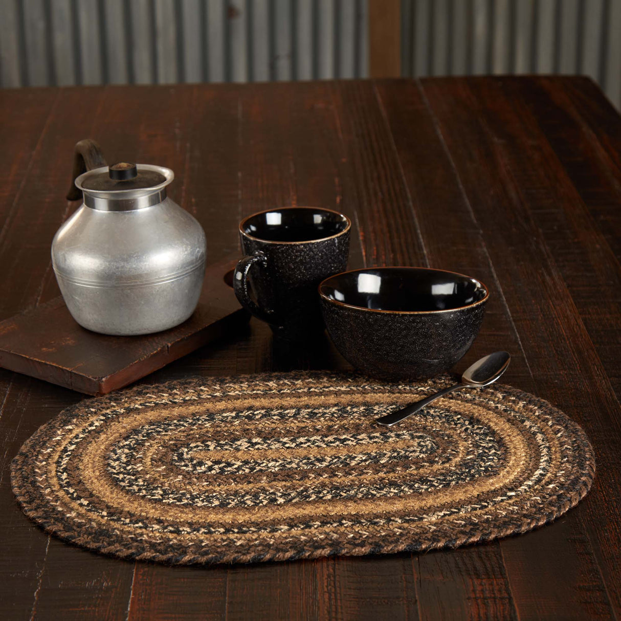 Country Espresso Table Placemat, Brown Black Tan, Jute Blend, Oval, 12x18 Inches, 8 Pack 8 Pack
