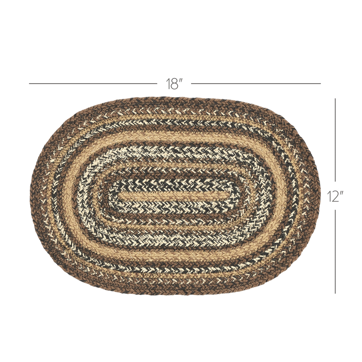 Country Espresso Table Placemat, Brown Black Tan, Jute Blend, Oval, 12x18 Inches, 8 Pack 8 Pack