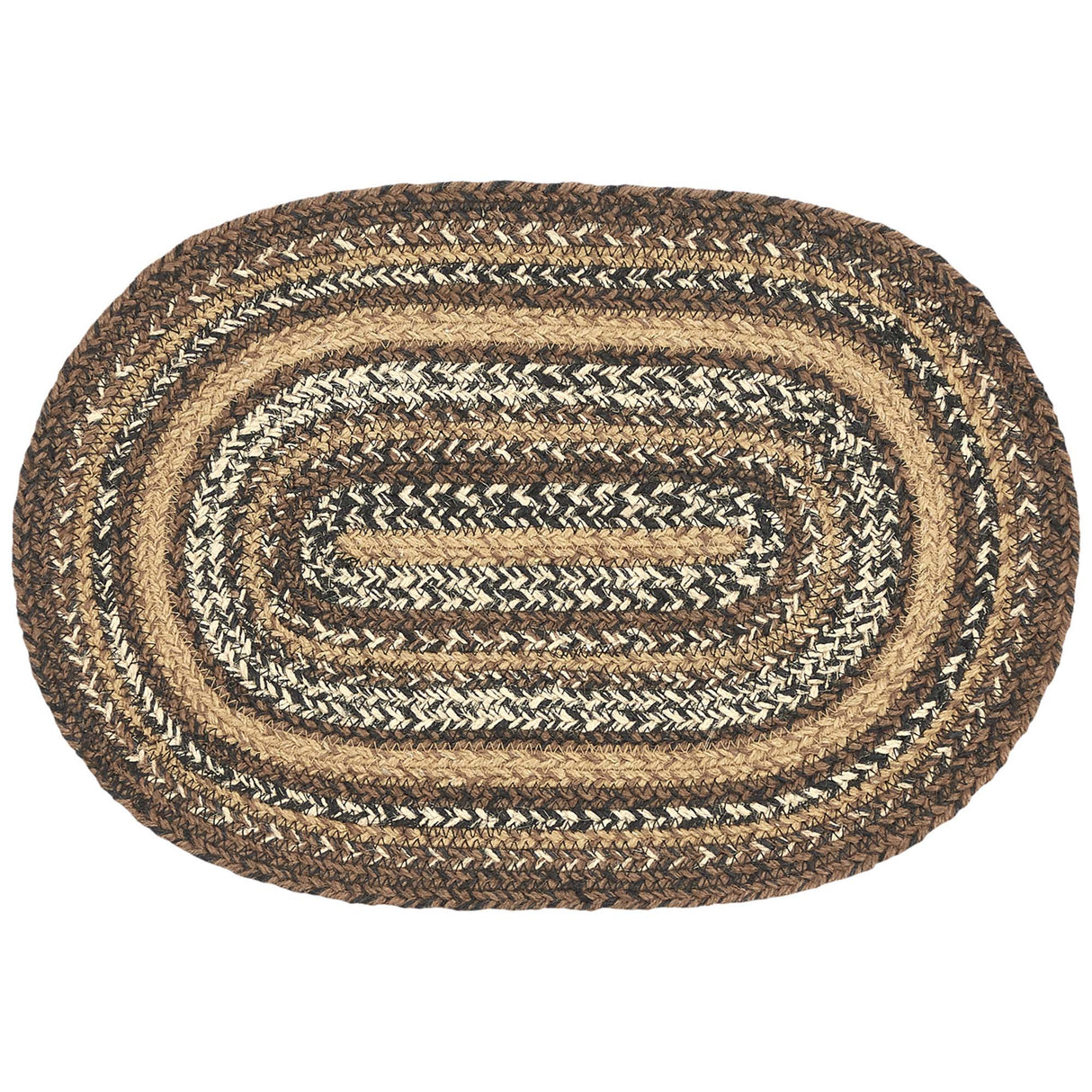 Country Espresso Table Placemat, Brown Black Tan, Jute Blend, Oval, 12x18 Inches, 12 Pack 12 Pack