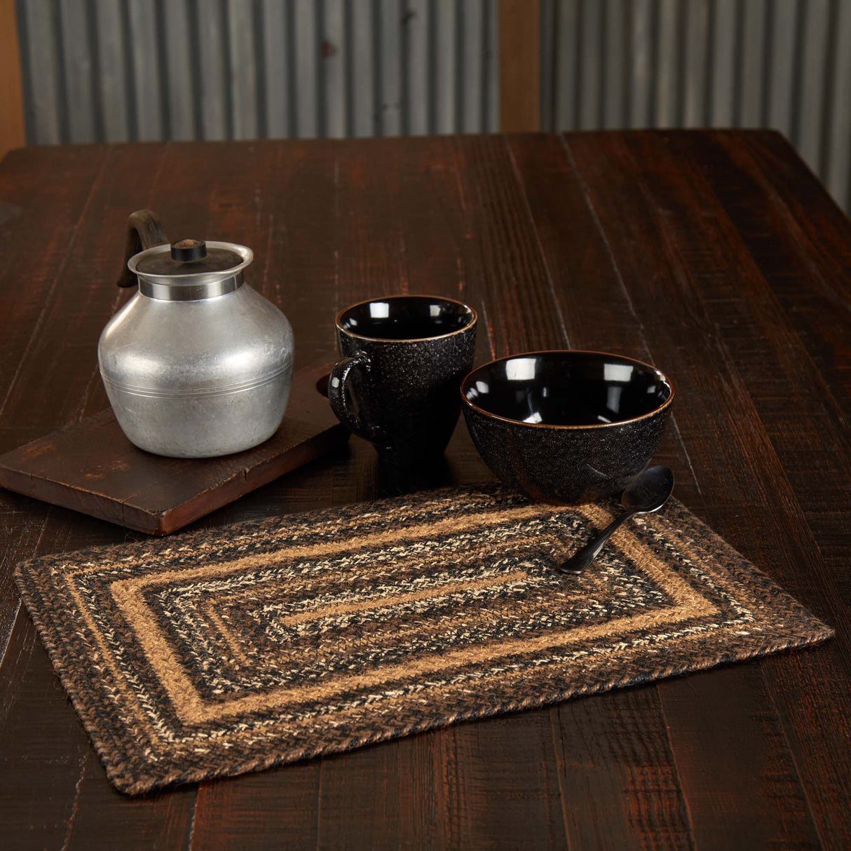 Country Espresso Table Placemat, Brown Black Tan, Jute Blend, Rectangle, 12x18 Inches, 8 Pack 8 Pack