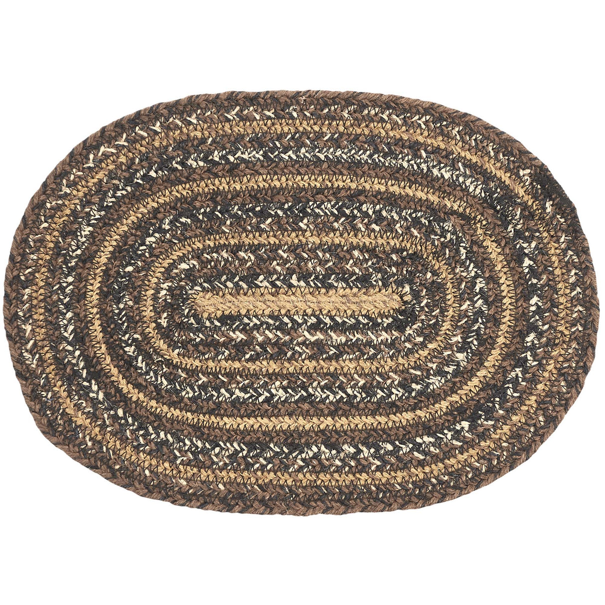 Country Espresso Table Placemat, Brown Black Tan, Jute Blend, Oval, 10x15 Inches, 8 Pack 8 Pack