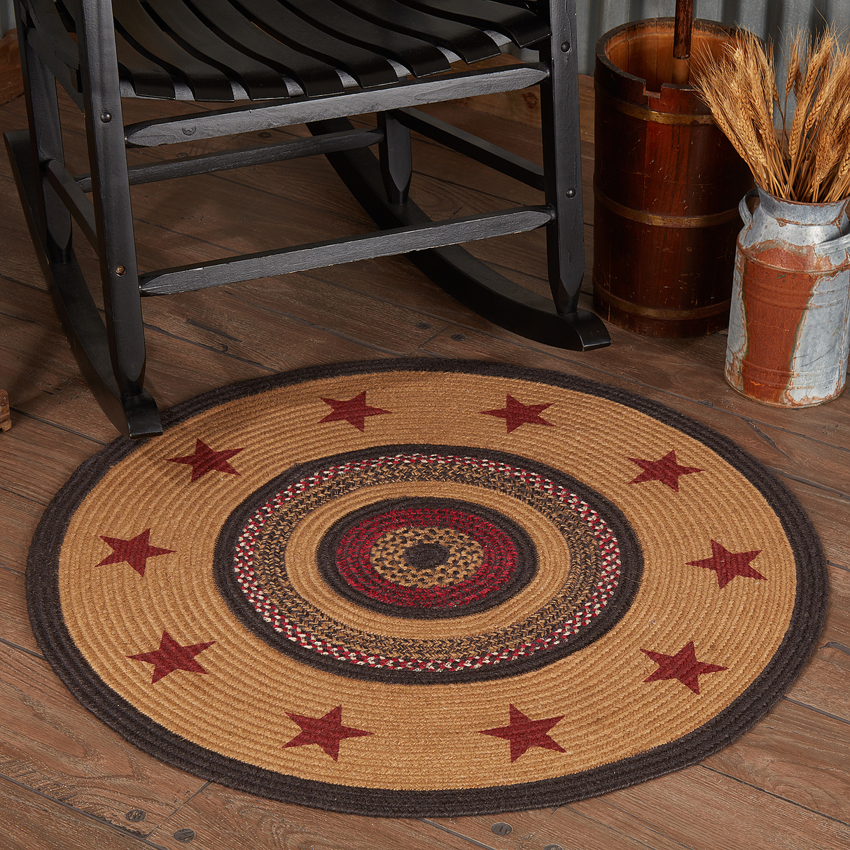 Landon Jute Rug Stencil Stars w/ Pad 3ft Round