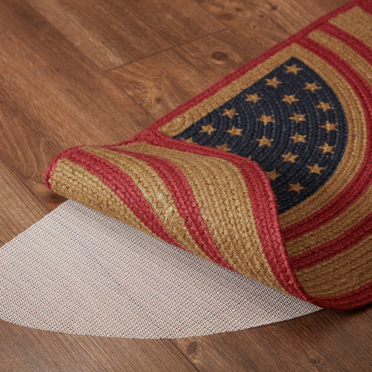 Liberty Stars Flag Jute Rug Half Circle w/ Pad 16.5x33