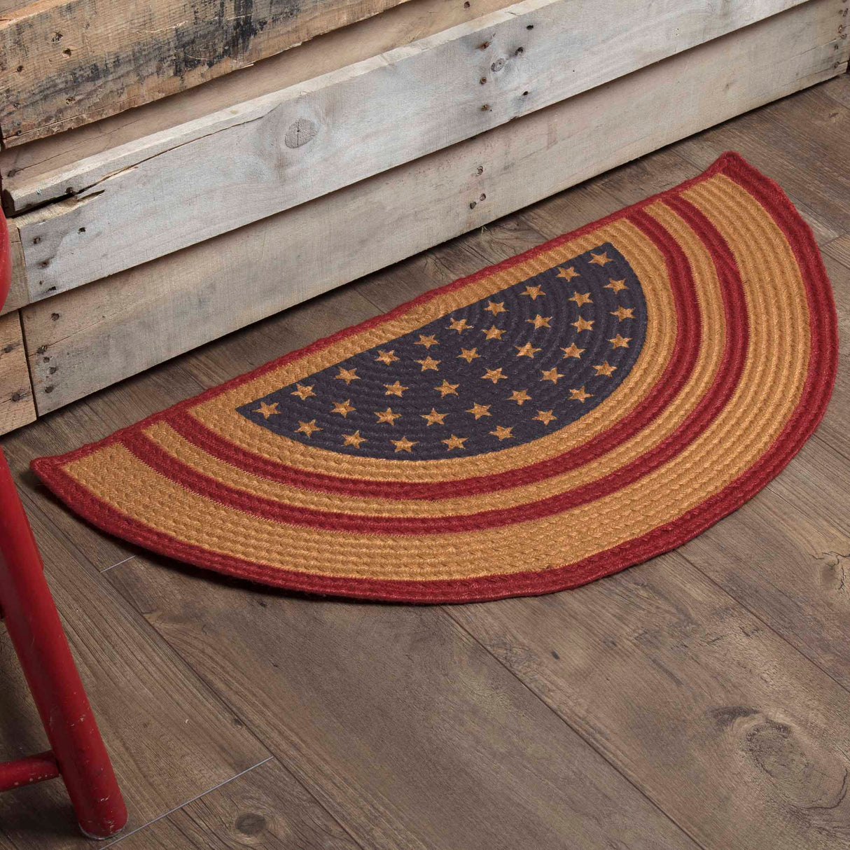 Liberty Stars Flag Jute Rug Half Circle w/ Pad 16.5x33