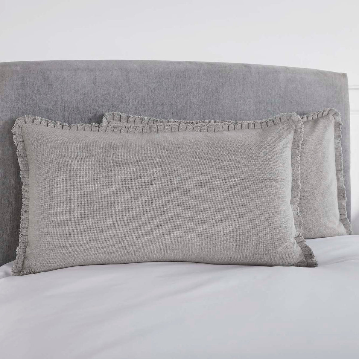 Burlap Dove Grey King Sham w/ Fringed Ruffle 21x37, Set of 2