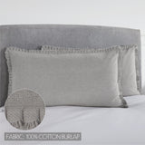 Burlap Dove Grey King Sham w/ Fringed Ruffle 21x37, Set of 2