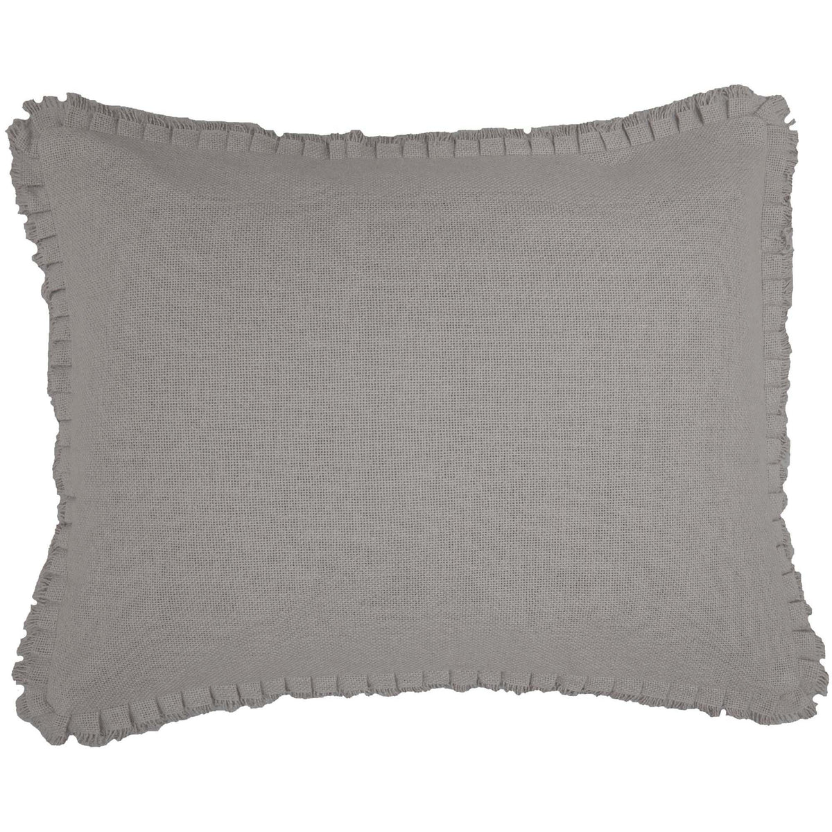 Burlap Dove Grey Standard Sham w/ Fringed Ruffle 21x27, Set of 2