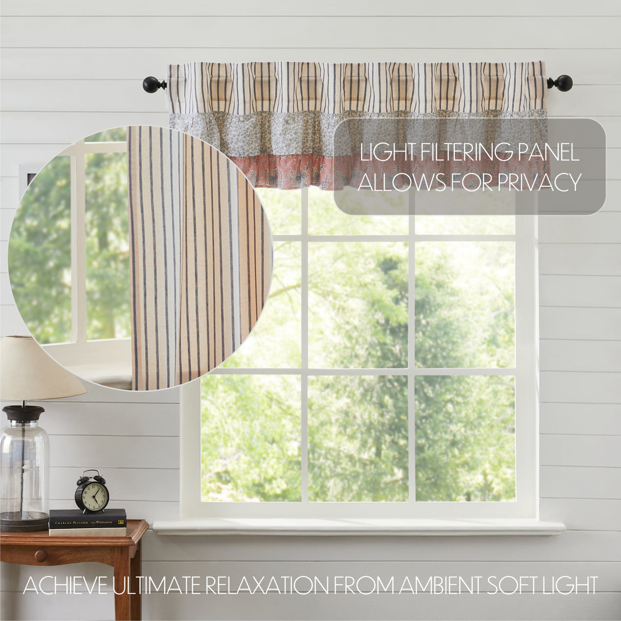 Kaila Ticking Blue Ruffled Valance 16x90