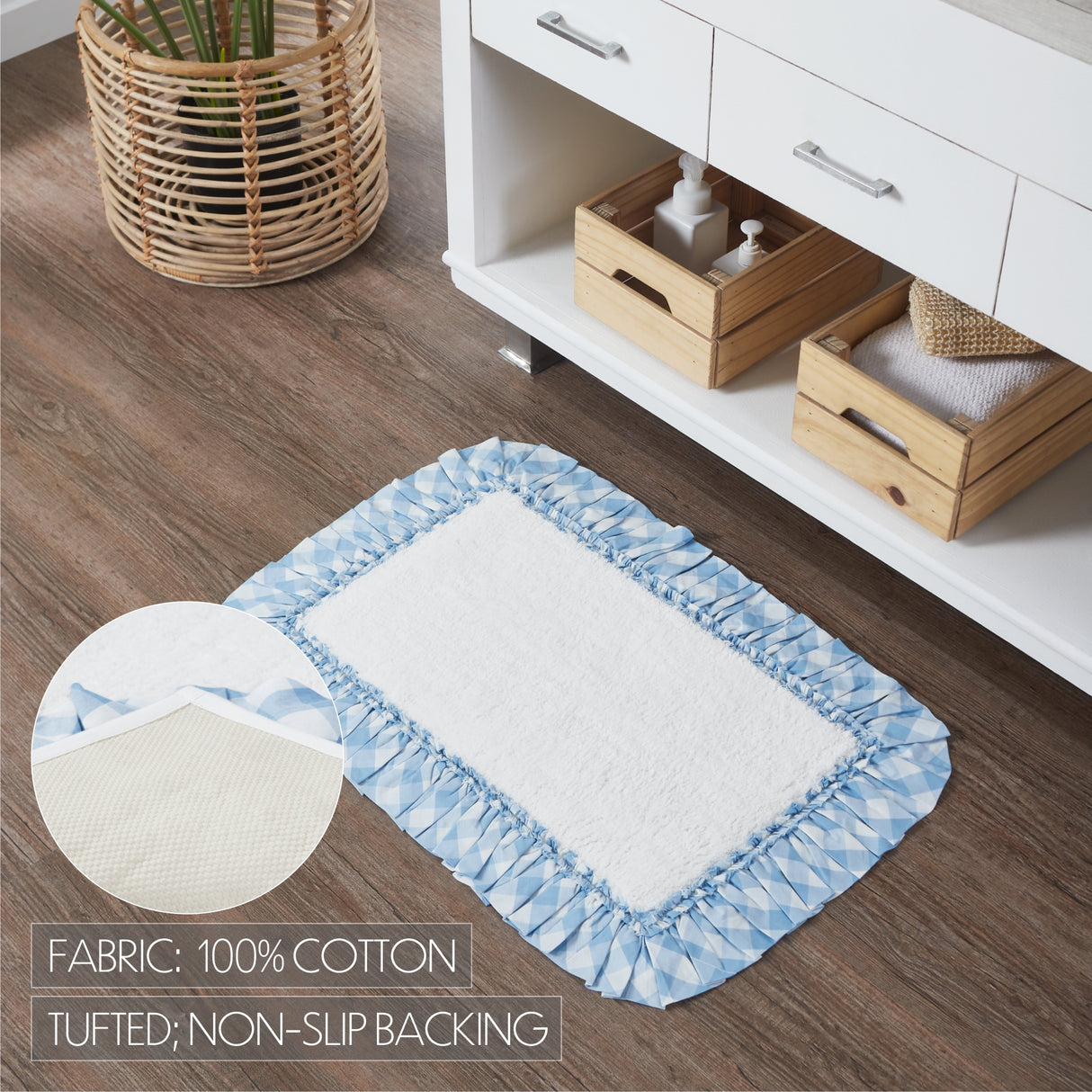 VHC Brands Annie Buffalo Check Dusk Blue 2pc Bathhmat Set, 20x30 and 27x48