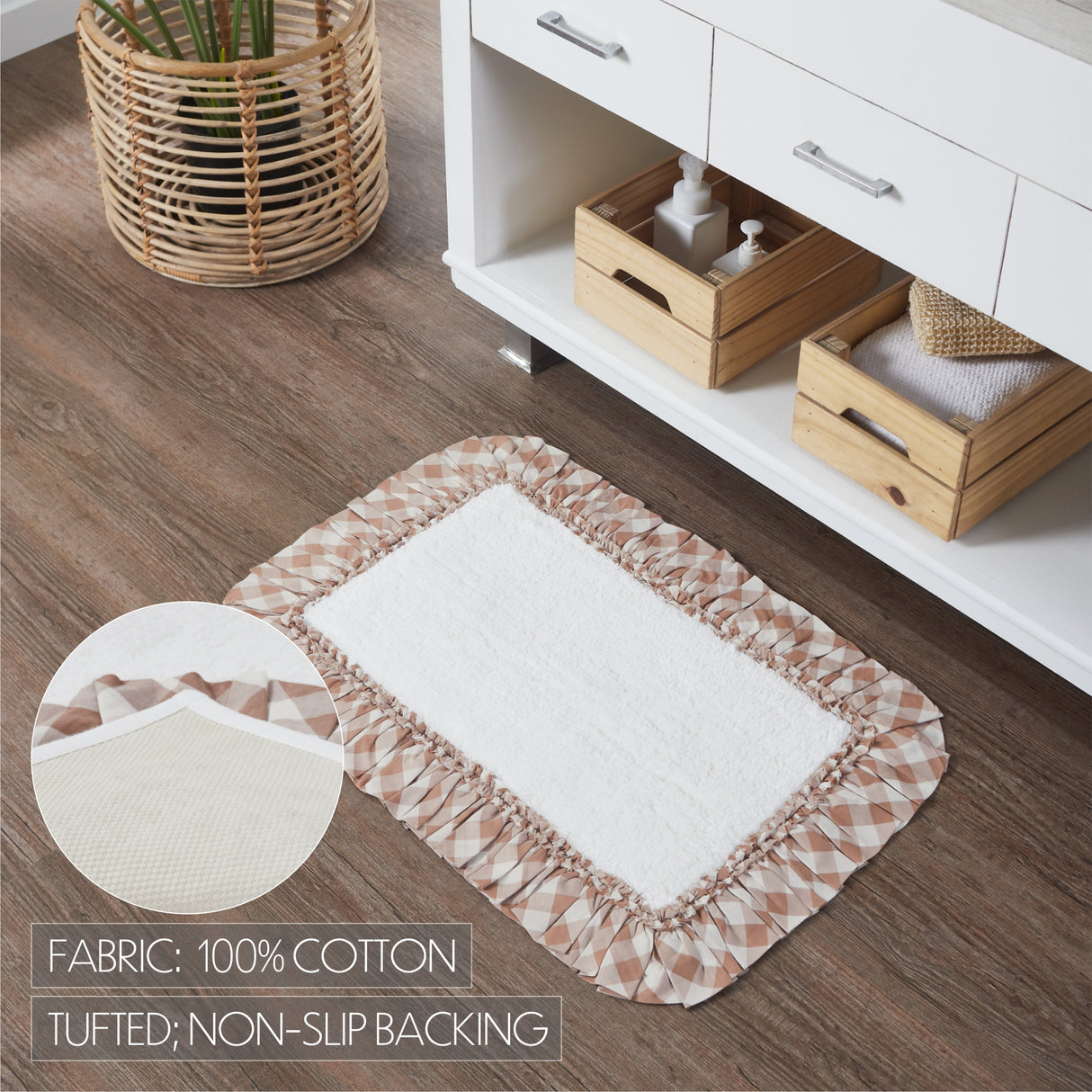 VHC Brands Annie Buffalo Check Portabella 2pc Bathhmat Set, 20x30 and 27x48