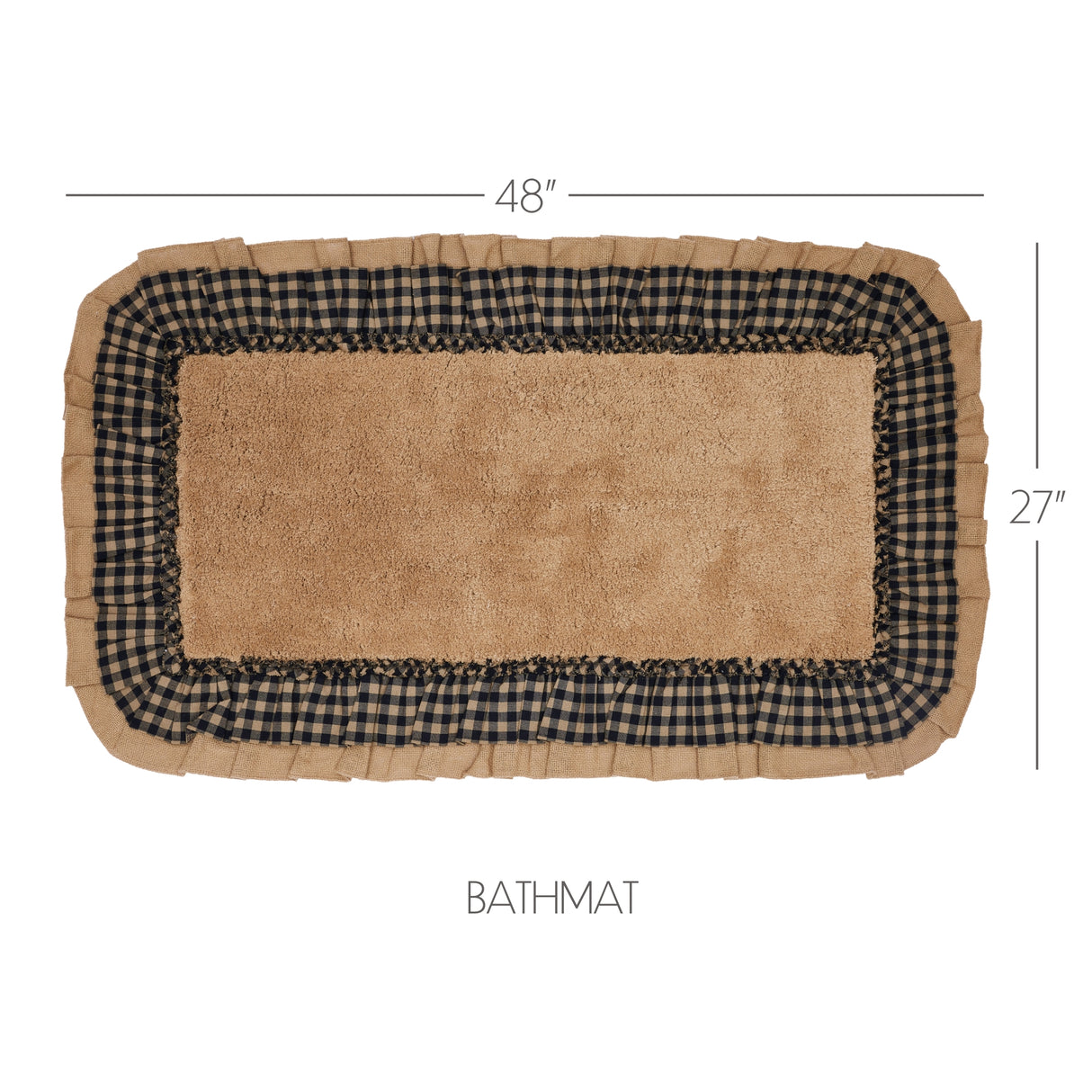 VHC Brands Burlap Natural with Black Check 2pc Bathhmat Set, 20x30 and 27x48