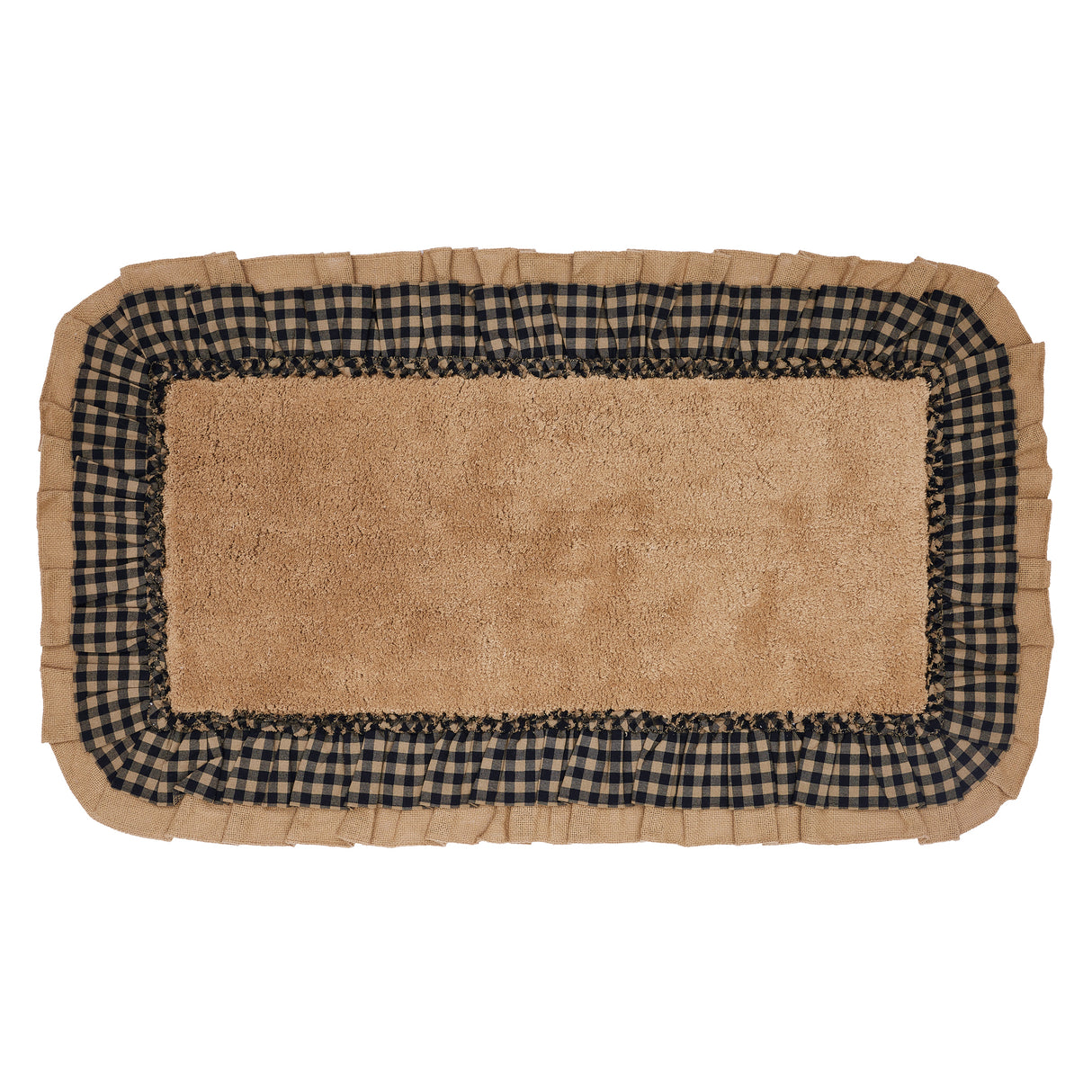 VHC Brands Burlap Natural with Black Check 2pc Bathhmat Set, 20x30 and 27x48