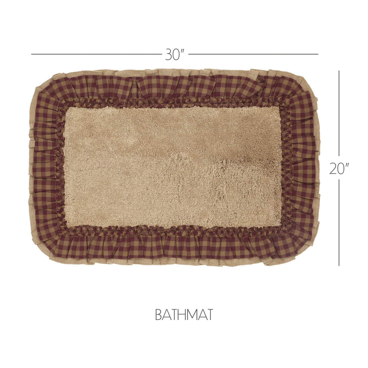 VHC Brands Burlap Natural with Burgundy Check 2pc Bathhmat Set, 20x30 and 27x48