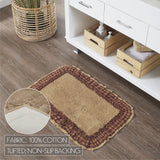 VHC Brands Burlap Natural with Burgundy Check 2pc Bathhmat Set, 20x30 and 27x48
