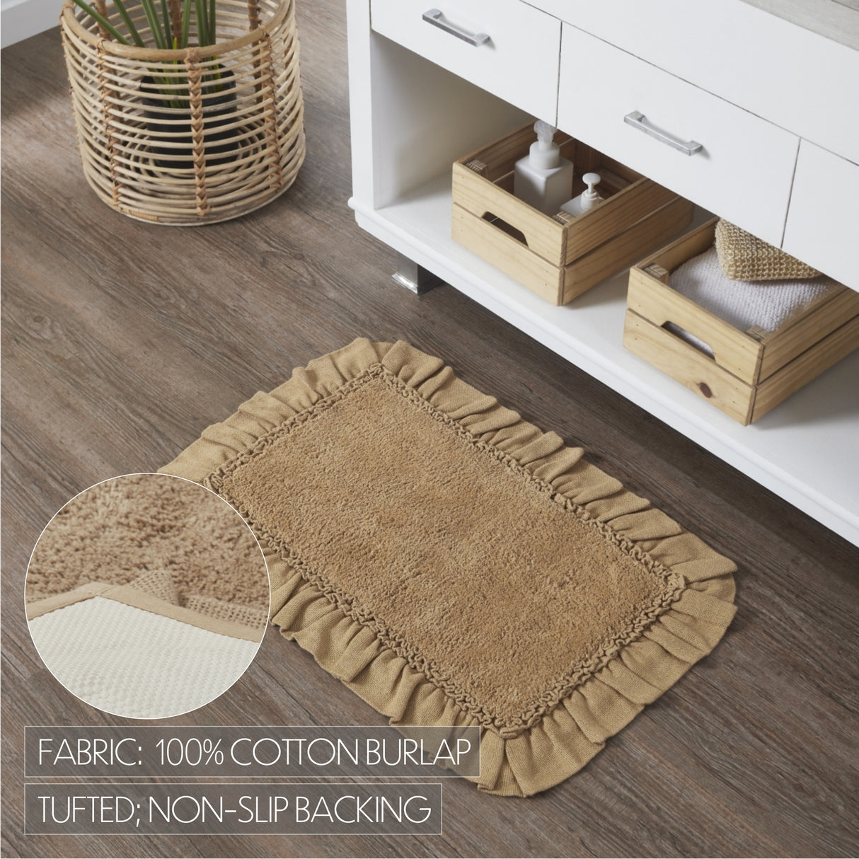 VHC Brands Burlap Natural 2pc Bathhmat Set, 20x30 and 27x48