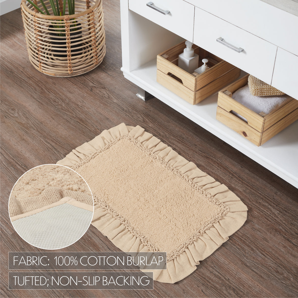 VHC Brands Burlap Vintagew Tan 2pc Bathhmat Set, 20x30 and 27x48