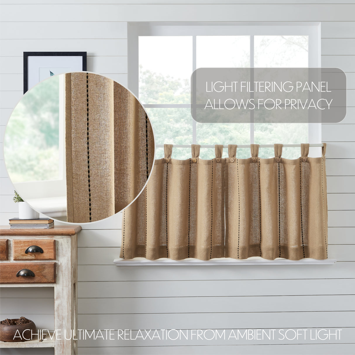 Stitched Burlap Curtain Set