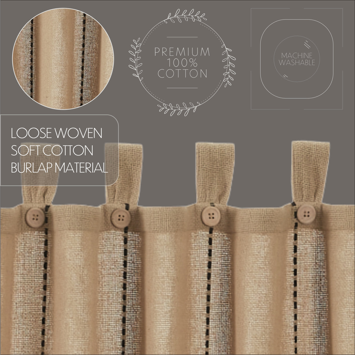 Stitched Burlap Curtain Set